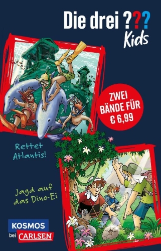 Buchcover und Innenansicht für das Buch: Die drei ??? Kids: Doppelband - Enthält die Bände: Rettet Atlantis! / Jagd auf das Dino-Ei
