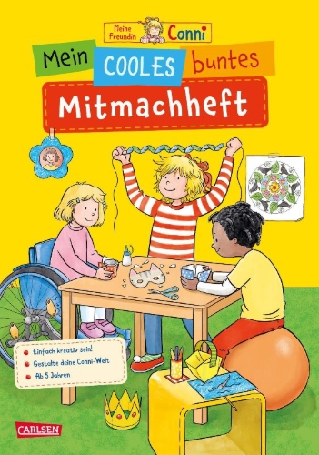 Buchcover und Innenansicht für das Buch: Conni Gelbe Reihe (Beschäftigungsbuch): Mein cooles buntes Mitmachheft