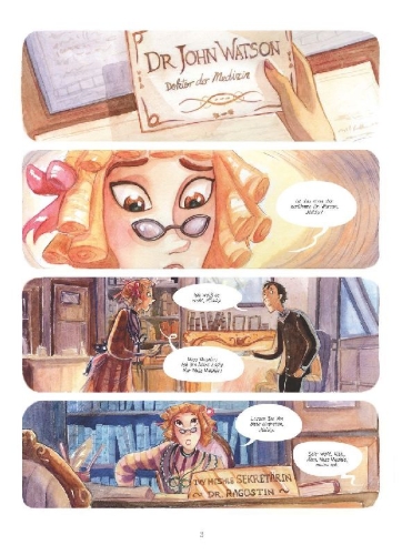 Buchcover und Innenansicht für das Buch: Enola Holmes (Comic). Band 2