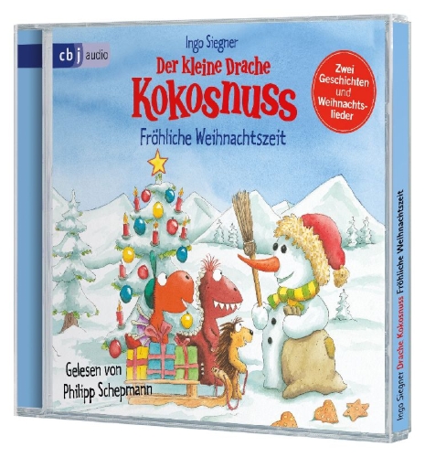 Buchcover und Innenansicht für das Buch: Der kleine Drache Kokosnuss - Fröhliche Weihnachtszeit