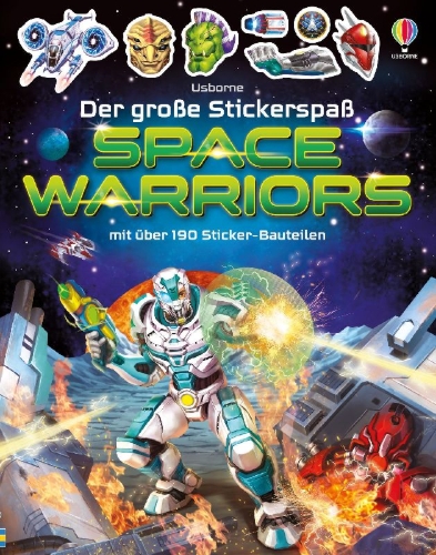 Buchcover und Innenansicht für das Buch: Der große Stickerspaß: Space Warriors