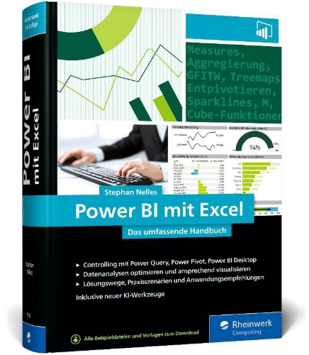 Buchcover und Innenansicht für das Buch: Power BI mit Excel