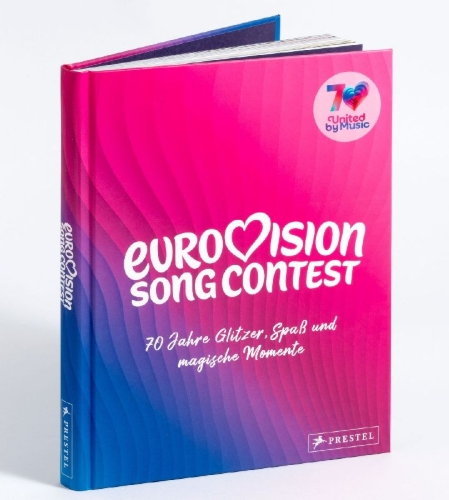 Buchcover und Innenansicht für das Buch: Eurovision Song Context: Seven decades of Sequins, Joy and Magical Musical Memories