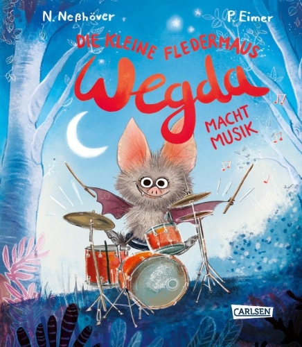 Buchcover und Innenansicht für das Buch: Die kleine Fledermaus Wegda: Wegda macht Musik