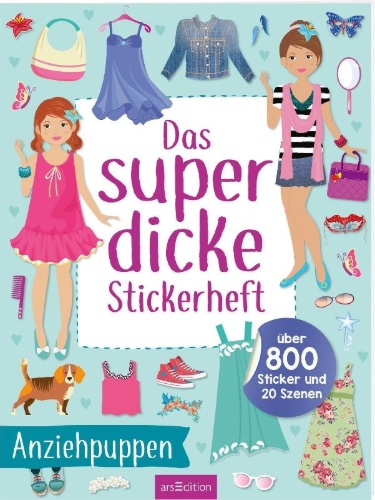 Buchcover und Innenansicht für das Buch: Das superdicke Stickerheft - Anziehpuppen