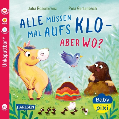 Buchcover und Innenansicht für das Buch: Baby Pixi (unkaputtbar) 175: Alle müssen mal aufs Klo - aber wo?
