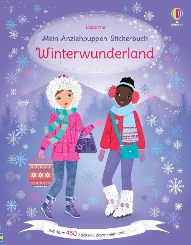 Buchcover und Innenansicht für das Buch: Mein Anziehpuppen-Stickerbuch: Winterwunderland