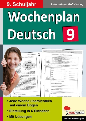 Buchcover und Innenansicht für das Buch: Wochenplan Deutsch / Klasse 9