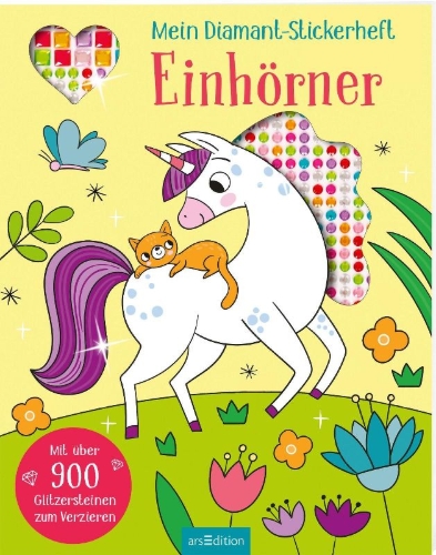 Buchcover und Innenansicht für das Buch: Mein Diamant-Stickerheft - Einhörner