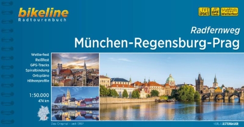Buchcover und Innenansicht für das Buch: München-Regensburg-Prag Radfernweg