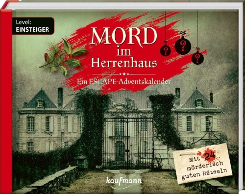 Buchcover und Innenansicht für das Buch: Mord im Herrenhaus - Ein Escape-Adventskalender für Einsteiger