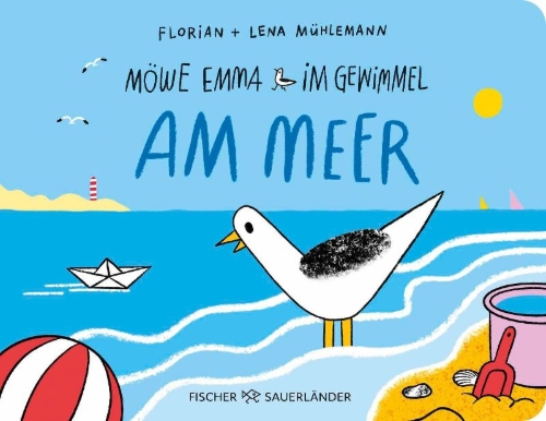 Buchcover und Innenansicht für das Buch: Möwe Emma im Gewimmel: Am Meer