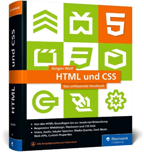 Buchcover und Innenansicht für das Buch: HTML und CSS