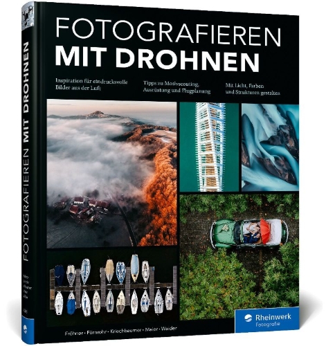 Buchcover und Innenansicht für das Buch: Fotografieren mit Drohnen