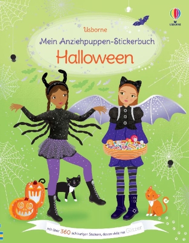 Buchcover und Innenansicht für das Buch: Mein Anziehpuppen-Stickerbuch: Halloween