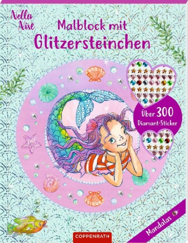 Buchcover und Innenansicht für das Buch: Malblock mit Glitzersteinchen: Mandalas
