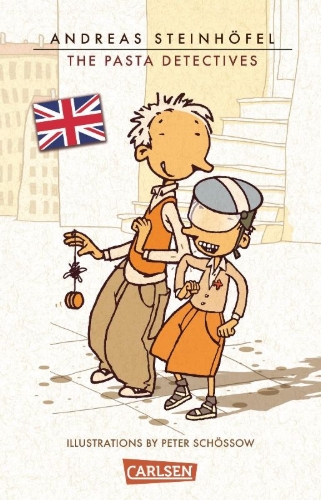 Buchcover und Innenansicht für das Buch: The Pasta Detectives - Rico, Oskar und die Tieferschatten (englische Ausgabe mit Vokabelhilfen) (Rico und Oskar 1)