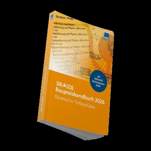 Buchcover und Innenansicht für das Buch: SIRADOS Baupreishandbuch Tiefbau/Galabau 2026