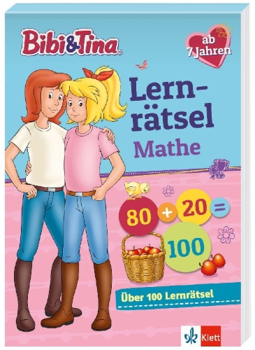 Buchcover und Innenansicht für das Buch: Bibi & Tina: Mein Lernrätsel-Block Mathematik für die 2. Klasse