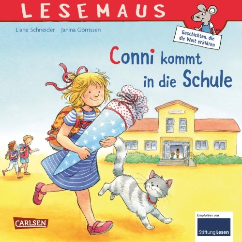 Buchcover und Innenansicht für das Buch: LESEMAUS 101: Conni kommt in die Schule