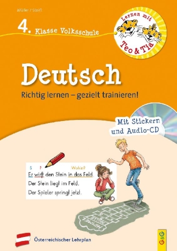 Buchcover und Innenansicht für das Buch: Lernen mit Teo und Tia Deutsch - 4. Klasse Volksschule mit CD