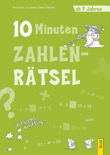 Buchcover und Innenansicht für das Buch: 10-Minuten-Zahlenrätsel ab 7 Jahren