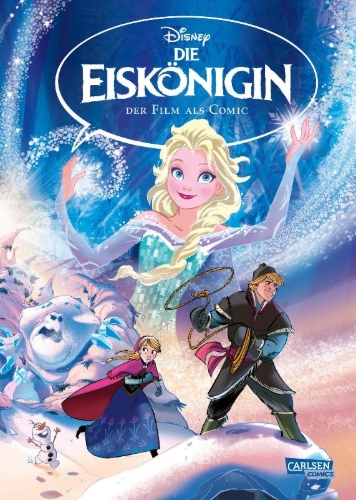 Buchcover und Innenansicht für das Buch: The Story of the Movie in Comics. Frozen