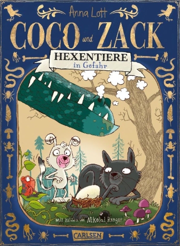 Buchcover und Innenansicht für das Buch: Coco und Zack: Hexentiere in Gefahr
