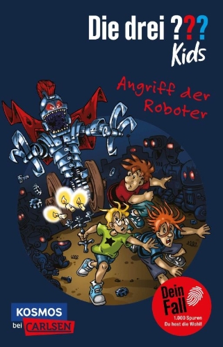 Buchcover und Innenansicht für das Buch: Die drei ??? Kids Dein Fall: Angriff der Roboter