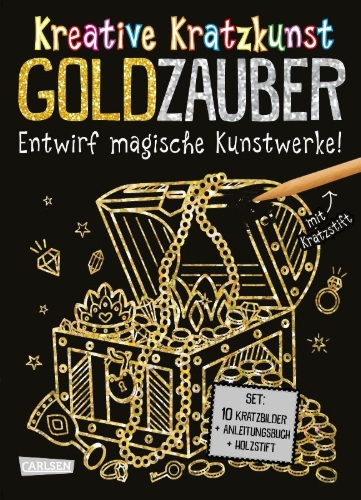 Buchcover und Innenansicht für das Buch: Kratzbilder für Kinder: Kreative Kratzkunst: Goldzauber