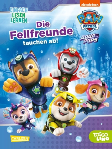 Buchcover und Innenansicht für das Buch: PAW Patrol Erstlesebuch: Aqua Pups: Die Fellfreunde tauchen ab!