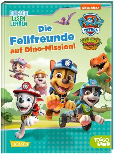 Buchcover und Innenansicht für das Buch: PAW Patrol Erstlesebuch: Die Fellfreunde auf Dino-Mission!