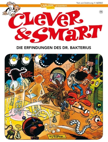 Buchcover und Innenansicht für das Buch: Mortadelo y Filemon: Los inventos del profesor bacterio