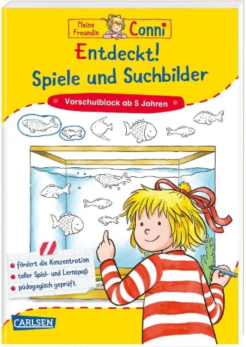 Buchcover und Innenansicht für das Buch: Conni Gelbe Reihe (Beschäftigungsbuch): Entdeckt! Spiele und Suchbilder