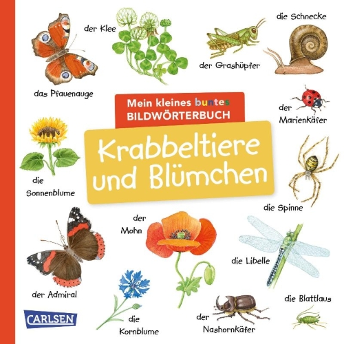 Buchcover und Innenansicht für das Buch: Mein kleines buntes Bildwörterbuch: Krabbeltiere und Blümchen