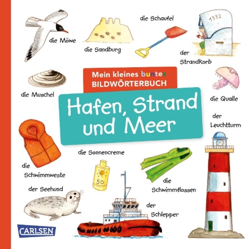 Buchcover und Innenansicht für das Buch: Mein kleines buntes Bildwörterbuch: Hafen, Strand und Meer