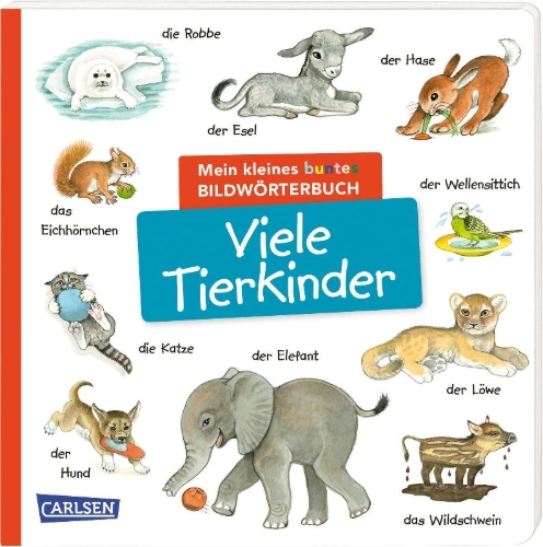 Buchcover und Innenansicht für das Buch: Mein kleines buntes Bildwörterbuch: Viele Tierkinder