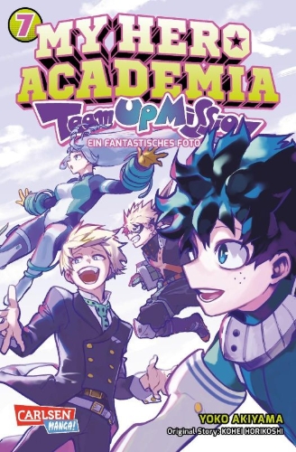 Buchcover und Innenansicht für das Buch: Boku no Hero Academia: Team Up Mission