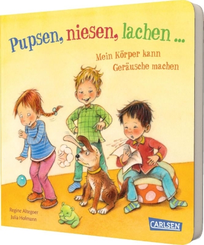 Buchcover und Innenansicht für das Buch: Pupsen, Niesen, Lachen ... Mein Körper kann Geräusche machen