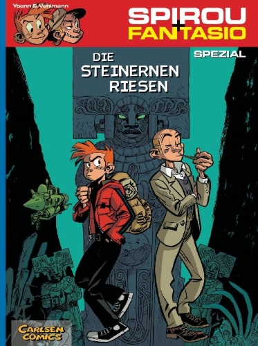 Buchcover und Innenansicht für das Buch: Spirou und Fantasio Spezial. Die steinernen Riesen