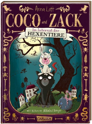 Buchcover und Innenansicht für das Buch: Coco und Zack: Coco und Zack - Im Internat der Hexentiere.