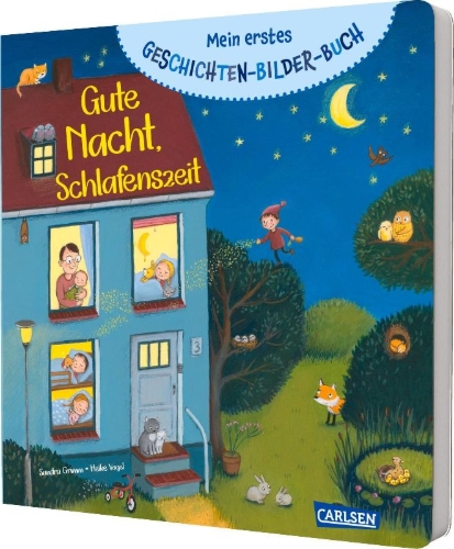 Buchcover und Innenansicht für das Buch: Mein erstes Geschichten-Bilder-Buch: Gute Nacht, Schlafenszeit