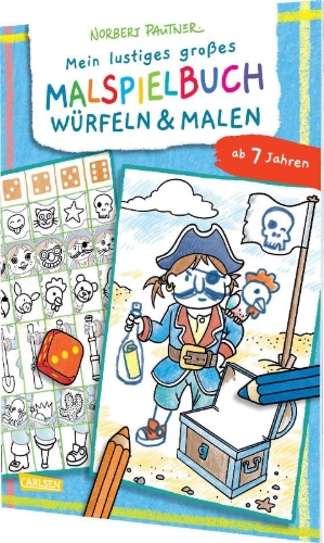 Buchcover und Innenansicht für das Buch: Mein lustiges großes Malspielbuch: Würfeln & Malen (ab 7 Jahren)