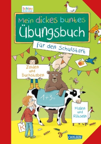 Buchcover und Innenansicht für das Buch: Schlau für die Schule: Mein dickes buntes Übungsbuch für den Schulstart