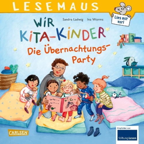 Buchcover und Innenansicht für das Buch: LESEMAUS 166: Wir KiTa-Kinder - Die Übernachtungs-Party