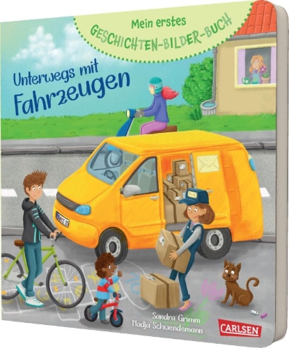 Buchcover und Innenansicht für das Buch: Mein erstes Geschichten-Bilder-Buch: Unterwegs mit Fahrzeugen