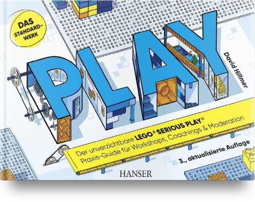 Buchcover und Innenansicht für das Buch: PLAY! Der unverzichtbare LEGO® SERIOUS PLAY® Praxis-Guide für Workshops, Coachings und Moderation