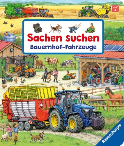 Buchcover und Innenansicht für das Buch: Sachen suchen - Bauernhof-Fahrzeuge