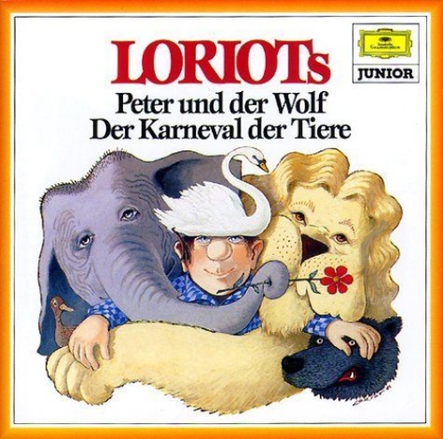 Buchcover und Innenansicht für das Buch: Loriots Peter und der Wolf / Der Karneval der Tiere. CD