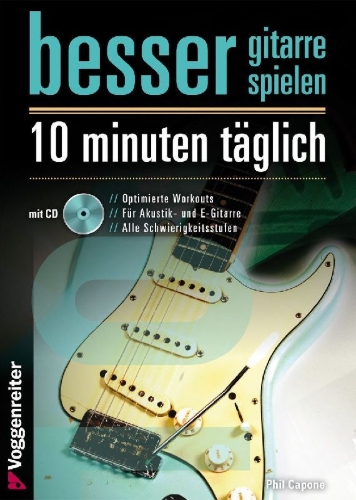 Buchcover und Innenansicht für das Buch: Besser Gitarre spielen - 10 Minuten täglich